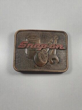 Vintage Snap-on Tools Belt Buckle Mechanic Wrench Ratchet Red Logo Madein Canada